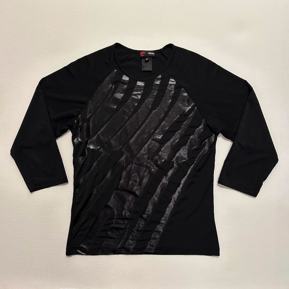 VERSACE SPORT Vintage AUTHENTIC Black Metallic Foil Jersey Top Sz. M